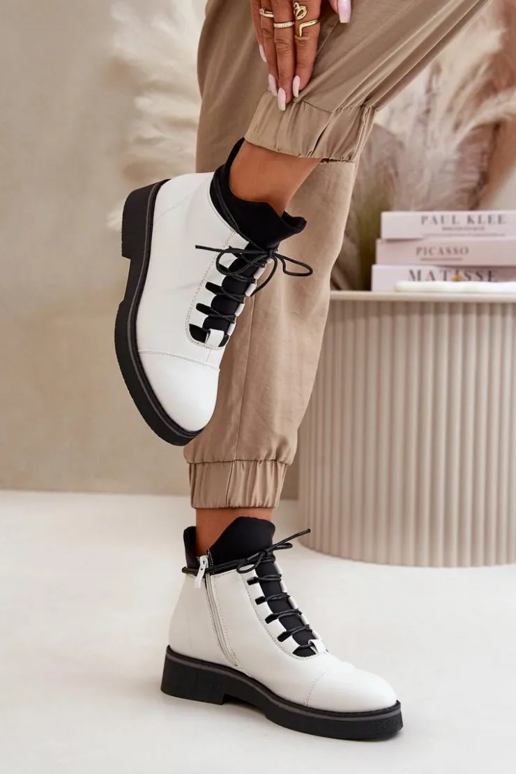 Boto Botki Ocieplane|Czarne Botki*Botki Damskie Ocieplane Z Niską Cholewką Eko Skórzane Białe Biały