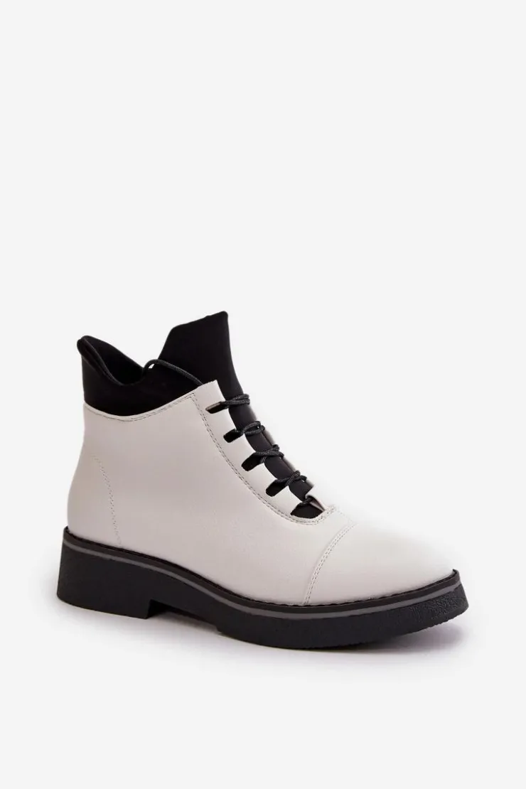 Boto Botki Ocieplane|Czarne Botki*Botki Damskie Ocieplane Z Niską Cholewką Eko Skórzane Białe Biały