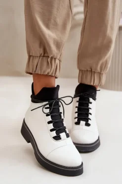 Boto Botki Ocieplane|Czarne Botki*Botki Damskie Ocieplane Z Niską Cholewką Eko Skórzane Białe Biały