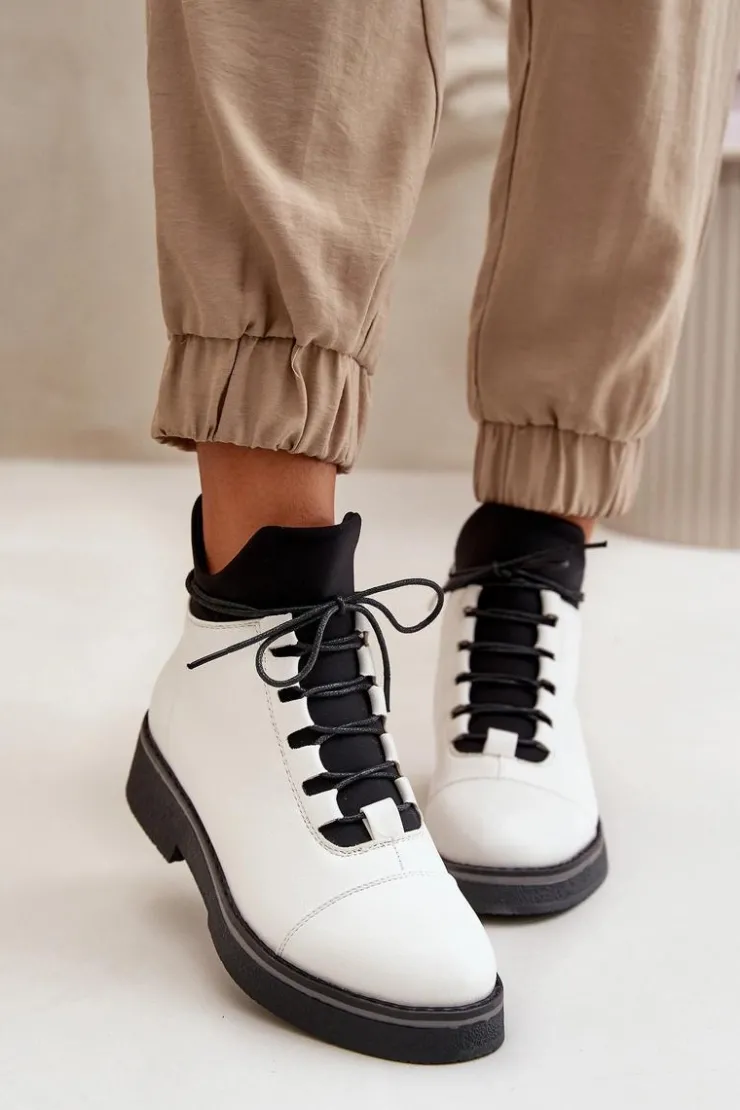 Boto Botki Ocieplane|Czarne Botki*Botki Damskie Ocieplane Z Niską Cholewką Eko Skórzane Białe Biały