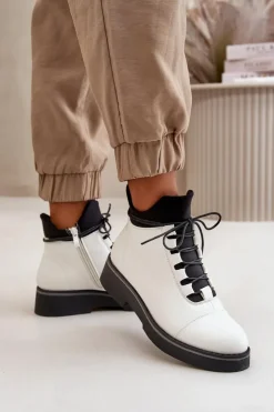 Boto Botki Ocieplane|Czarne Botki*Botki Damskie Ocieplane Z Niską Cholewką Eko Skórzane Białe Biały