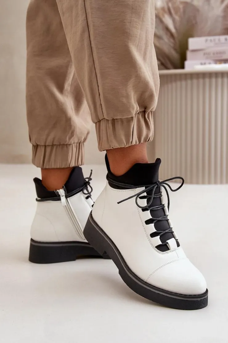 Boto Botki Ocieplane|Czarne Botki*Botki Damskie Ocieplane Z Niską Cholewką Eko Skórzane Białe Biały