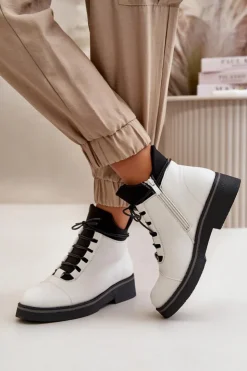 Boto Botki Ocieplane|Czarne Botki*Botki Damskie Ocieplane Z Niską Cholewką Eko Skórzane Białe Biały