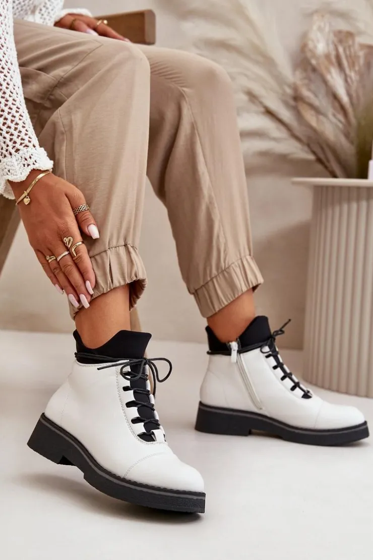 Boto Botki Ocieplane|Czarne Botki*Botki Damskie Ocieplane Z Niską Cholewką Eko Skórzane Białe Biały