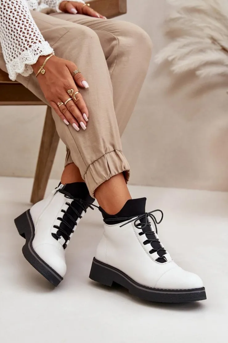 Boto Botki Ocieplane|Czarne Botki*Botki Damskie Ocieplane Z Niską Cholewką Eko Skórzane Białe Biały