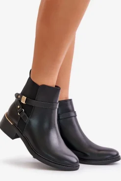 Damskie Boto Botki Damskie Ocieplane Z Ozdobnymi Paskami Czarne Kikirra