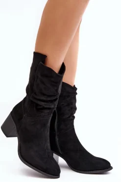Evento Brązowe I Beżowe Botki|Botki Na Obcasie*Botki Damskie Ocieplane Z Marszczoną Cholewką Na Słupku Czarne Shavy
