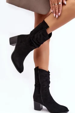 Evento Brązowe I Beżowe Botki|Botki Na Obcasie*Botki Damskie Ocieplane Z Marszczoną Cholewką Na Słupku Czarne Shavy