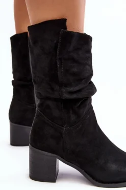 Evento Brązowe I Beżowe Botki|Botki Na Obcasie*Botki Damskie Ocieplane Z Marszczoną Cholewką Na Słupku Czarne Shavy