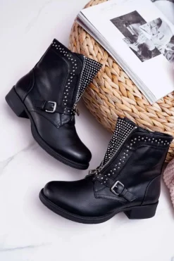 Damskie Boto Botki Damskie Ozdobny Suwak Czarne Hard Way