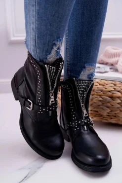 Damskie Boto Botki Damskie Ozdobny Suwak Czarne Hard Way