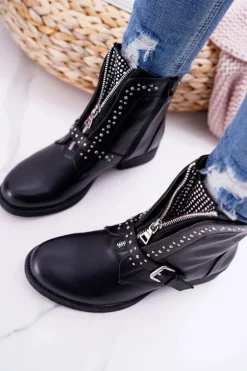 Damskie Boto Botki Damskie Ozdobny Suwak Czarne Hard Way