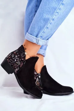 Damskie Boto Botki Damskie Płaski Obcas Wiosenne Czarne Elizabeth