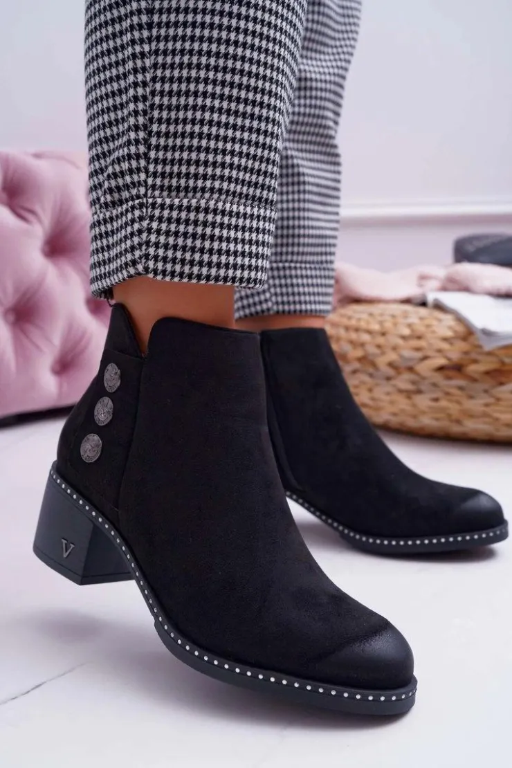 Best Buty damskie Vinceza Botki Damskie Płaski Obcas Czarne Tristram