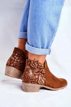 Clearance Boto Botki Damskie Płaski Obcas Wiosenne Camel Elizabeth