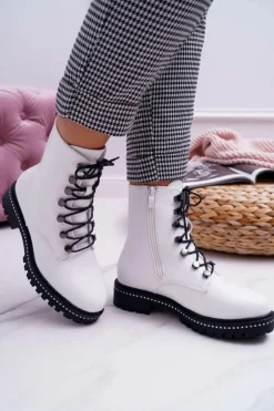 Damskie Boto Botki Damskie Płaski Obcas Wysokie Glany Białe Buena