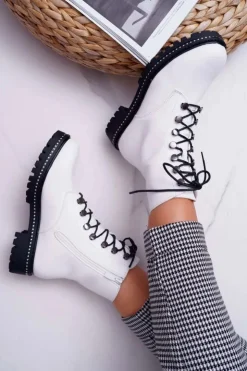 Damskie Boto Botki Damskie Płaski Obcas Wysokie Glany Białe Buena