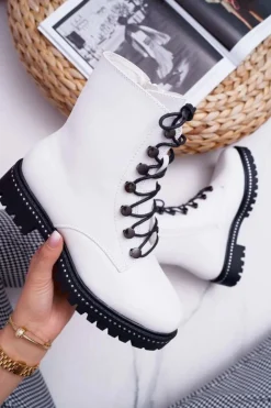 Damskie Boto Botki Damskie Płaski Obcas Wysokie Glany Białe Buena