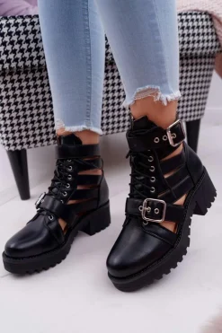 Boto Botki Sznurowane|Brązowe I Beżowe Botki*Botki Damskie Płaski Obcas Wiosenne Czarne Single