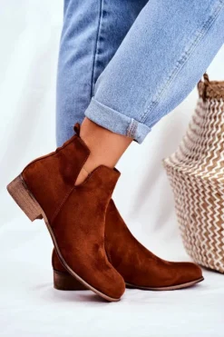 Evento Botki Wiosenne|Brązowe I Beżowe Botki*Botki Damskie Płaski Obcas Wiosenne Camel Viva