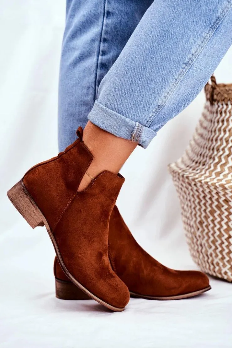 Evento Botki Wiosenne|Brązowe I Beżowe Botki*Botki Damskie Płaski Obcas Wiosenne Camel Viva