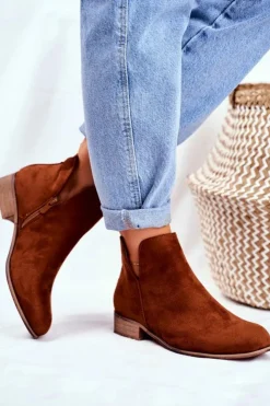 Evento Botki Wiosenne|Brązowe I Beżowe Botki*Botki Damskie Płaski Obcas Wiosenne Camel Viva