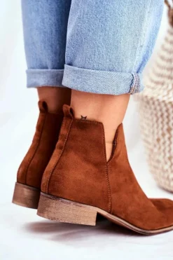 Evento Botki Wiosenne|Brązowe I Beżowe Botki*Botki Damskie Płaski Obcas Wiosenne Camel Viva