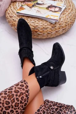 Boto Botki Na Słupku|Botki Na Obcasie*Botki Damskie Płaski Obcas Czarne Arraso