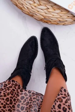 Boto Botki Na Słupku|Botki Na Obcasie*Botki Damskie Płaski Obcas Czarne Arraso