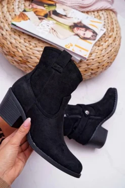 Boto Botki Na Słupku|Botki Na Obcasie*Botki Damskie Płaski Obcas Czarne Arraso