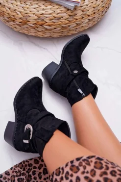 Boto Botki Na Słupku|Botki Na Obcasie*Botki Damskie Płaski Obcas Czarne Arraso