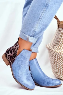 Damskie Evento Botki Damskie Płaski Obcas Wiosenne Niebieskie Viva