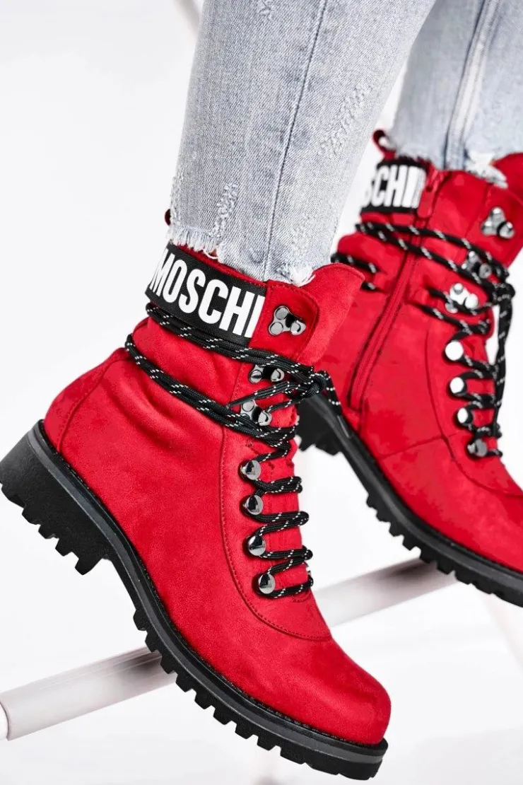 Clearance Evento Botki Damskie Płaski Obcas Na Suwak Czerwone Popsi