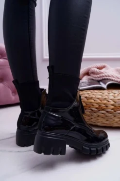 Boto Botki Damskie Płaski Obcas Czarne Emelia