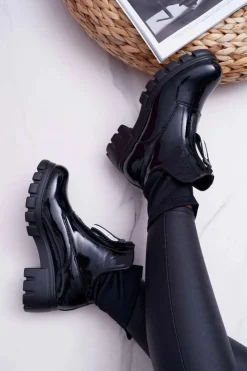 Boto Botki Damskie Płaski Obcas Czarne Emelia