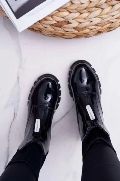 Boto Botki Damskie Płaski Obcas Czarne Emelia