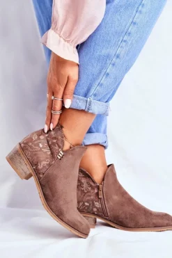 Boto Botki Wiosenne|Brązowe I Beżowe Botki*Botki Damskie Płaski Obcas Wiosenne Brązowe Elizabeth