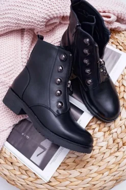 Boto Botki Płaskie|Czarne Botki*Botki Damskie Płaski Obcas Wysokie Czarne Yulio