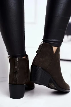 Damskie buty S.Barski Botki Na Słupku|Czarne Botki*Botki Damskie Płaski Obcas Ocieplane Jesienne Khaki Milky