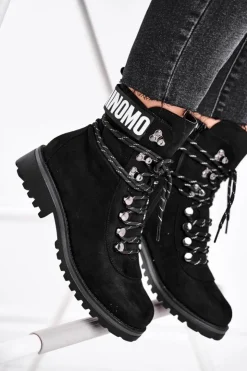 Evento Botki Zimowe Damskie|Botki Zamszowe*Botki Damskie Płaski Obcas Na Suwak Czarne Popsi