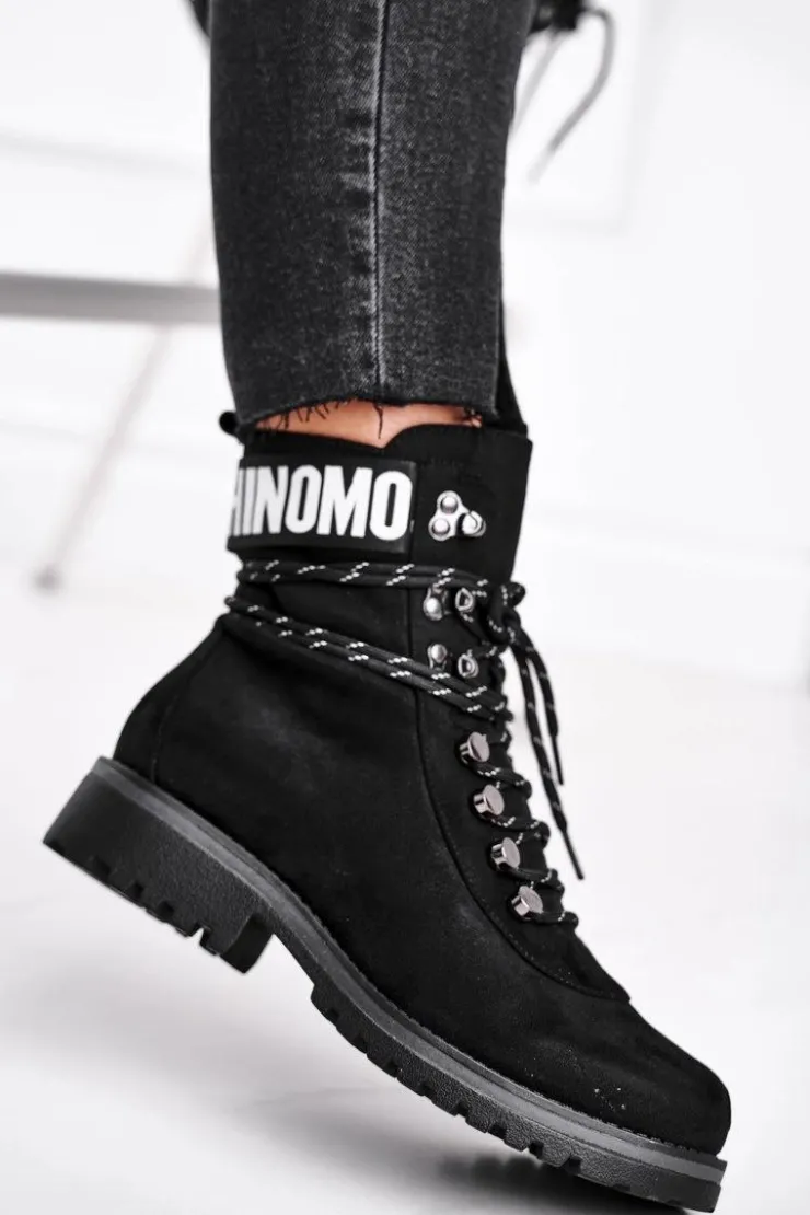 Evento Botki Zimowe Damskie|Botki Zamszowe*Botki Damskie Płaski Obcas Na Suwak Czarne Popsi