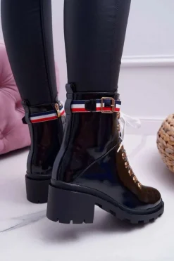 Boto Botki Sznurowane|Botki Zimowe Damskie*Botki Damskie Płaski Obcas Wysokie Glany Czarne Hippe