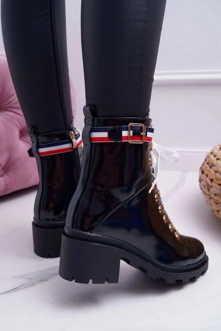 Boto Botki Sznurowane|Botki Zimowe Damskie*Botki Damskie Płaski Obcas Wysokie Glany Czarne Hippe