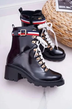 Boto Botki Sznurowane|Botki Zimowe Damskie*Botki Damskie Płaski Obcas Wysokie Glany Czarne Hippe