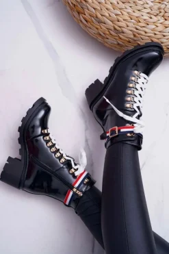 Boto Botki Sznurowane|Botki Zimowe Damskie*Botki Damskie Płaski Obcas Wysokie Glany Czarne Hippe