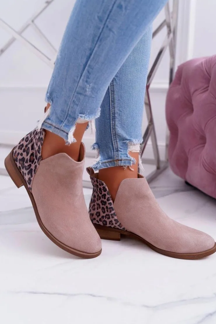 Damskie Boto Botki Damskie Płaski Obcas Wiosenne Skórzane Beżowe Madness