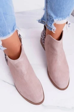 Damskie Boto Botki Damskie Płaski Obcas Wiosenne Skórzane Beżowe Madness