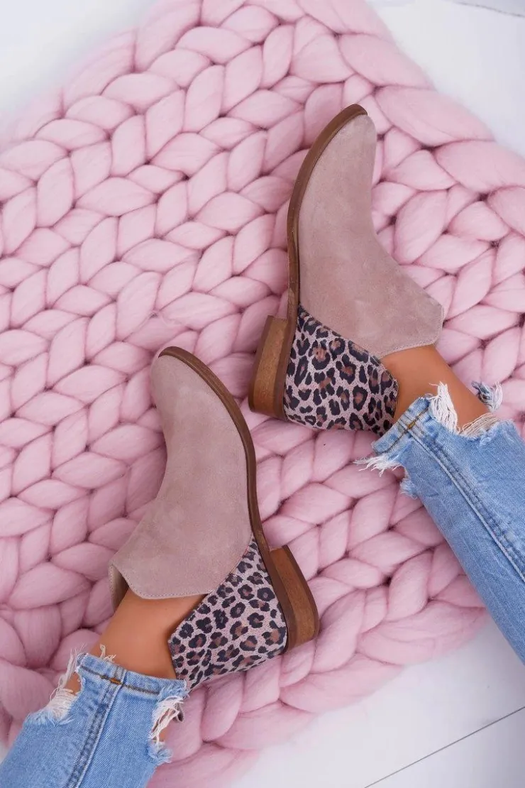 Damskie Boto Botki Damskie Płaski Obcas Wiosenne Skórzane Beżowe Madness