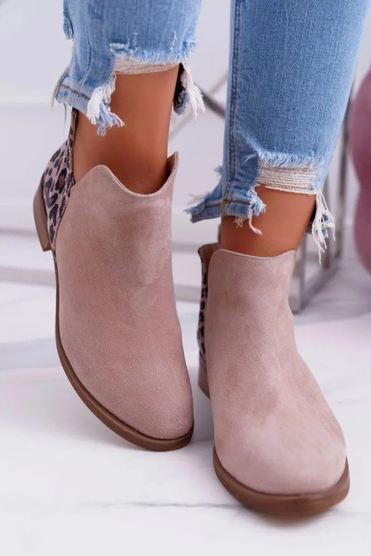 Damskie Boto Botki Damskie Płaski Obcas Wiosenne Skórzane Beżowe Madness