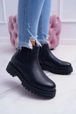 Clearance Boto Botki Damskie Płaski Obcas Ciepłe Czarne Orion